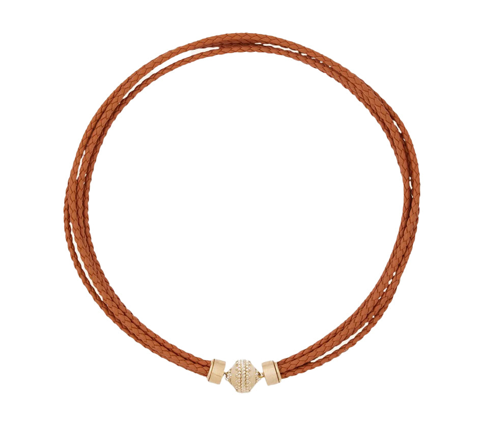 Wellington Brown Braided Leather Saddle Necklace