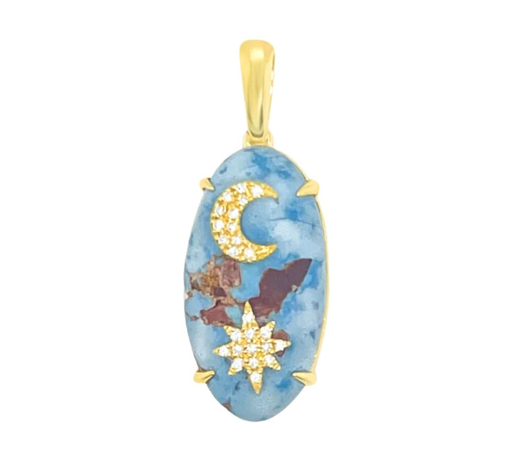 Gold Turquoise and Diamond Celestial Pendant
