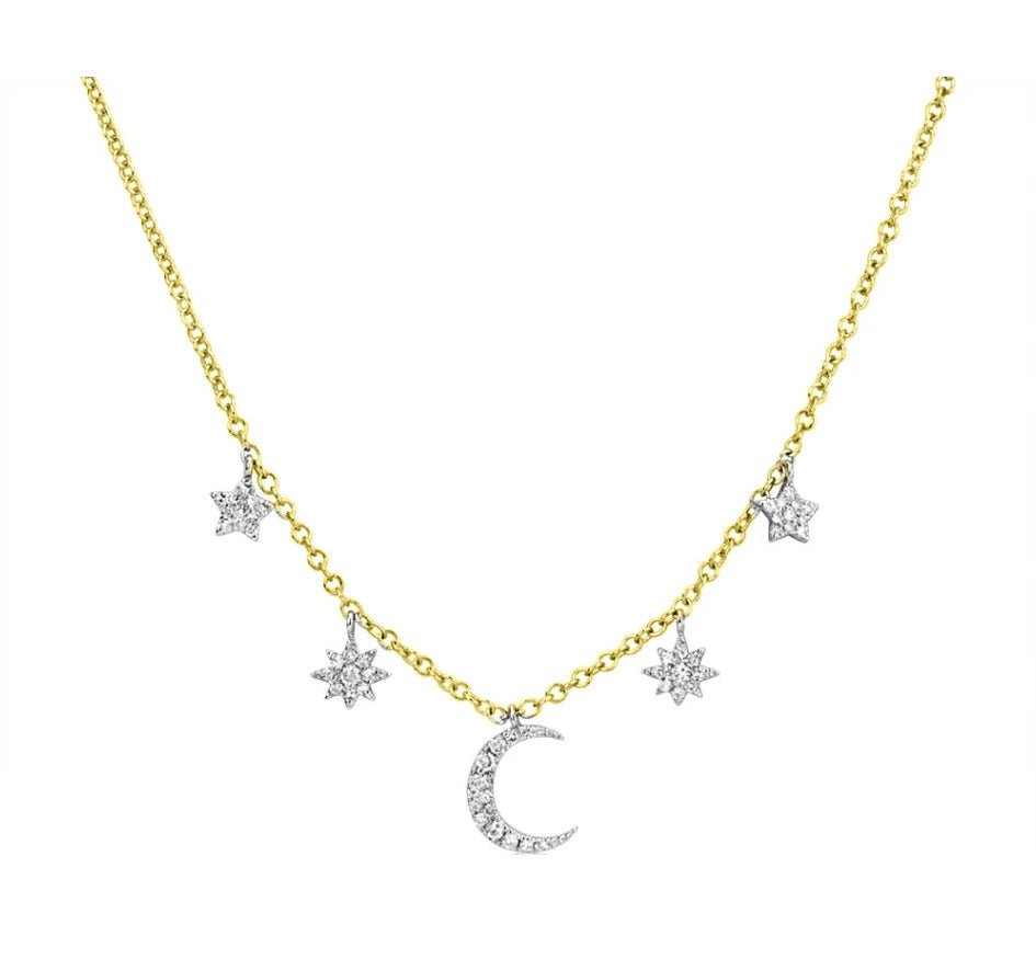 Stars and Moon Gold & Diamond Necklace