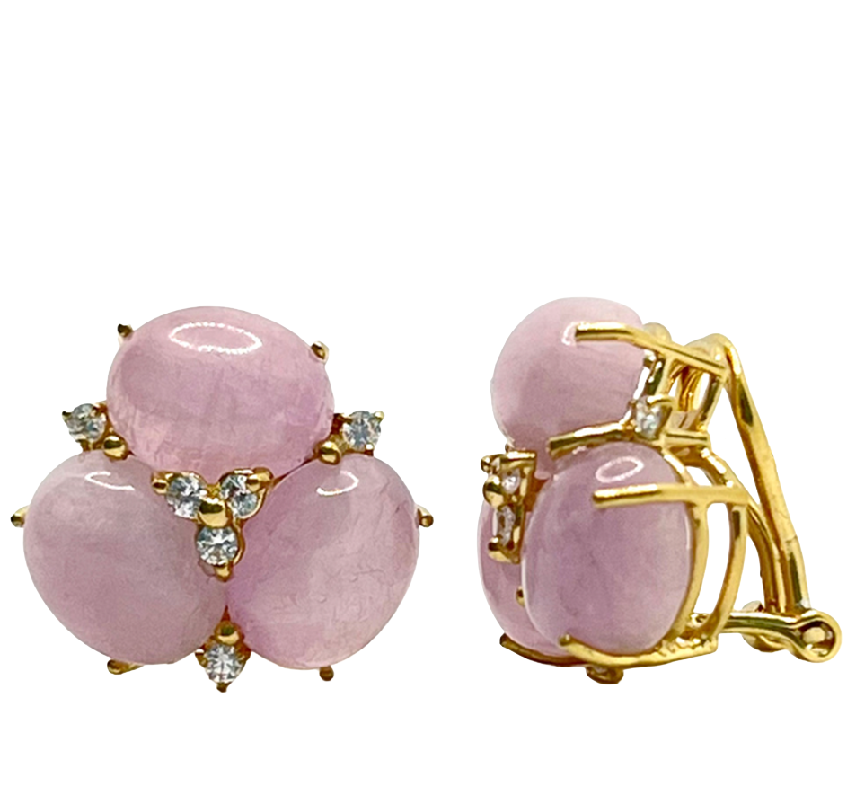 Three Oval Morganite Cabochon Stone Earrings