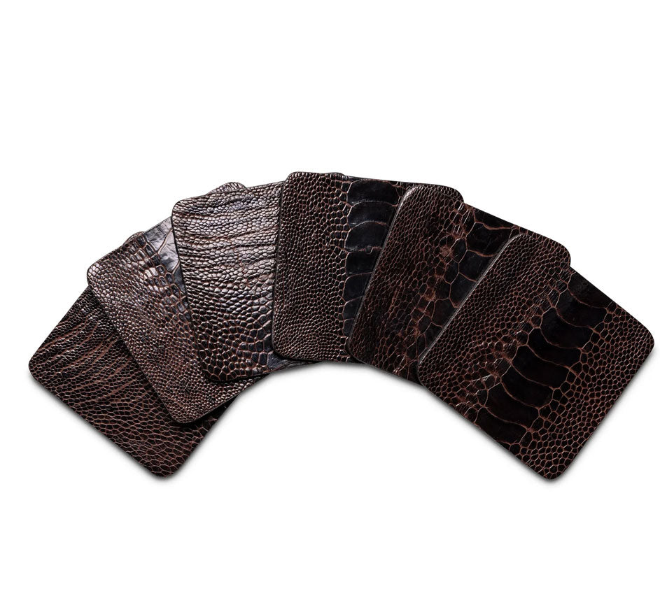 Ostrich Shin Coasters w/ Tie (s/6) - Brown