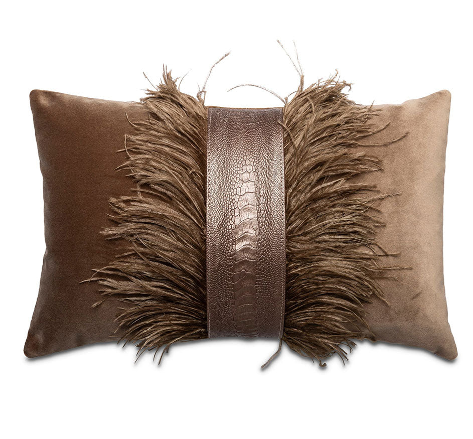 Ostrich Feather Trim Velvet Pillow (Available in 4 Colors)