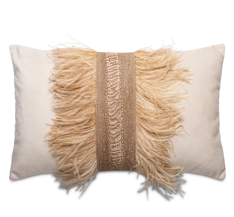 Ostrich Feather Trim Velvet Pillow (Available in 4 Colors)