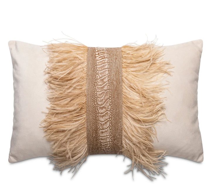 Ostrich Feather Trim Velvet Pillow (Available in 4 Colors)