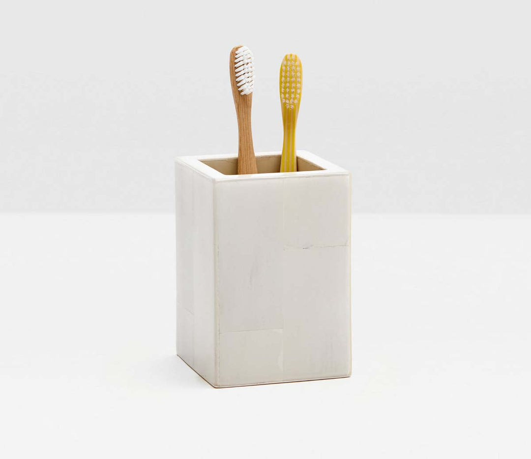 Arles Brush Holder In White Faux Horn