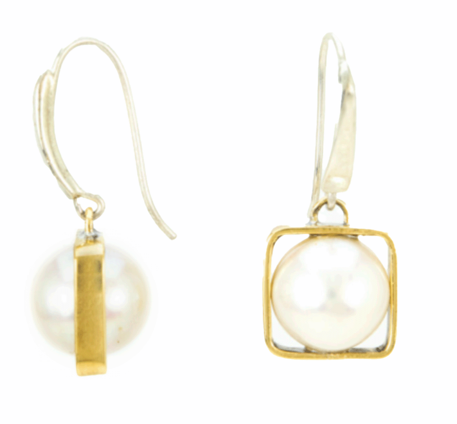 Square  Pearl Swing Drop Earrings