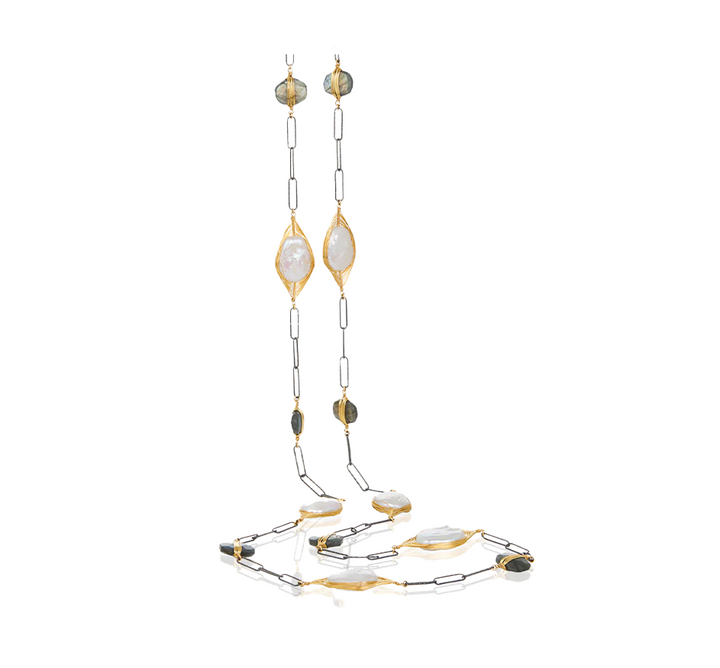 Wired Pearl Labradorite Paperclip Necklace