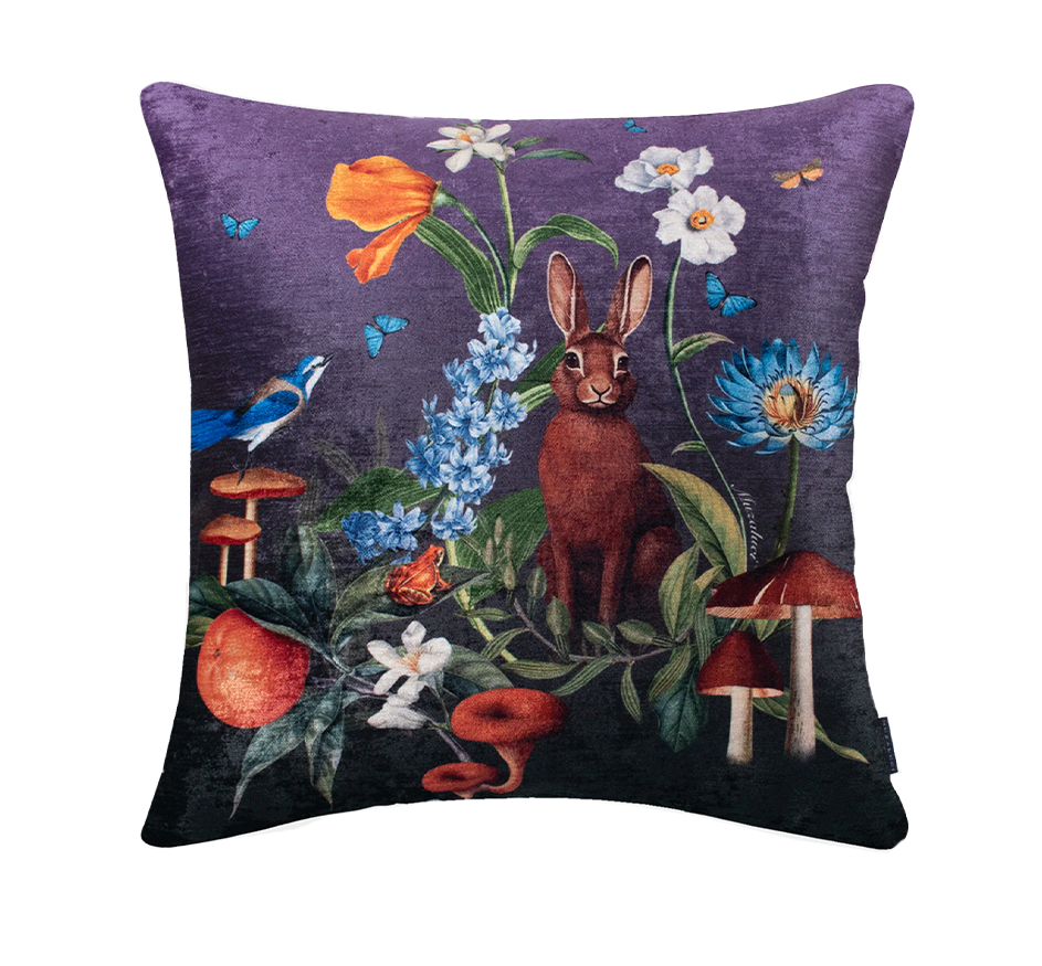 Woodland Rabbit Velvet Pillow