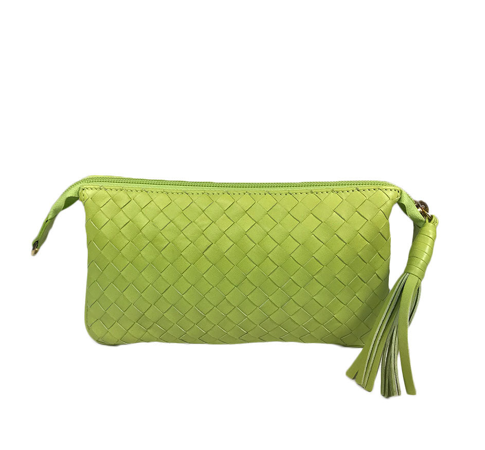 Three Part Lime Woven Leather Purse