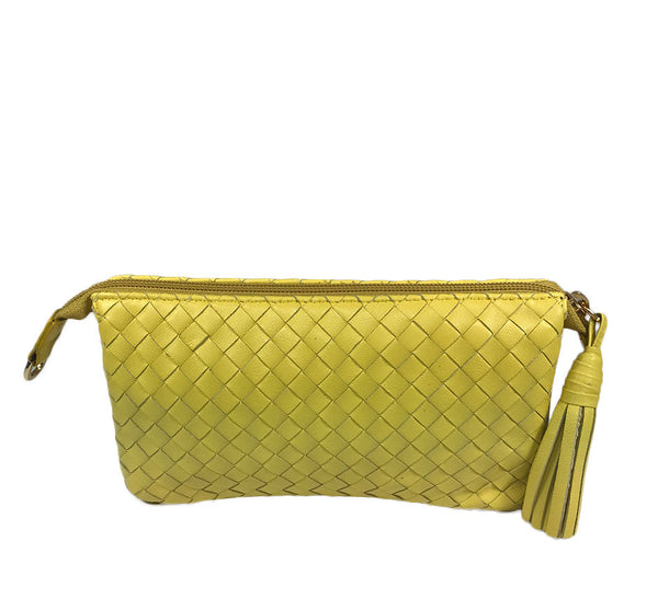 Three Part Yellow Woven Leather Purse