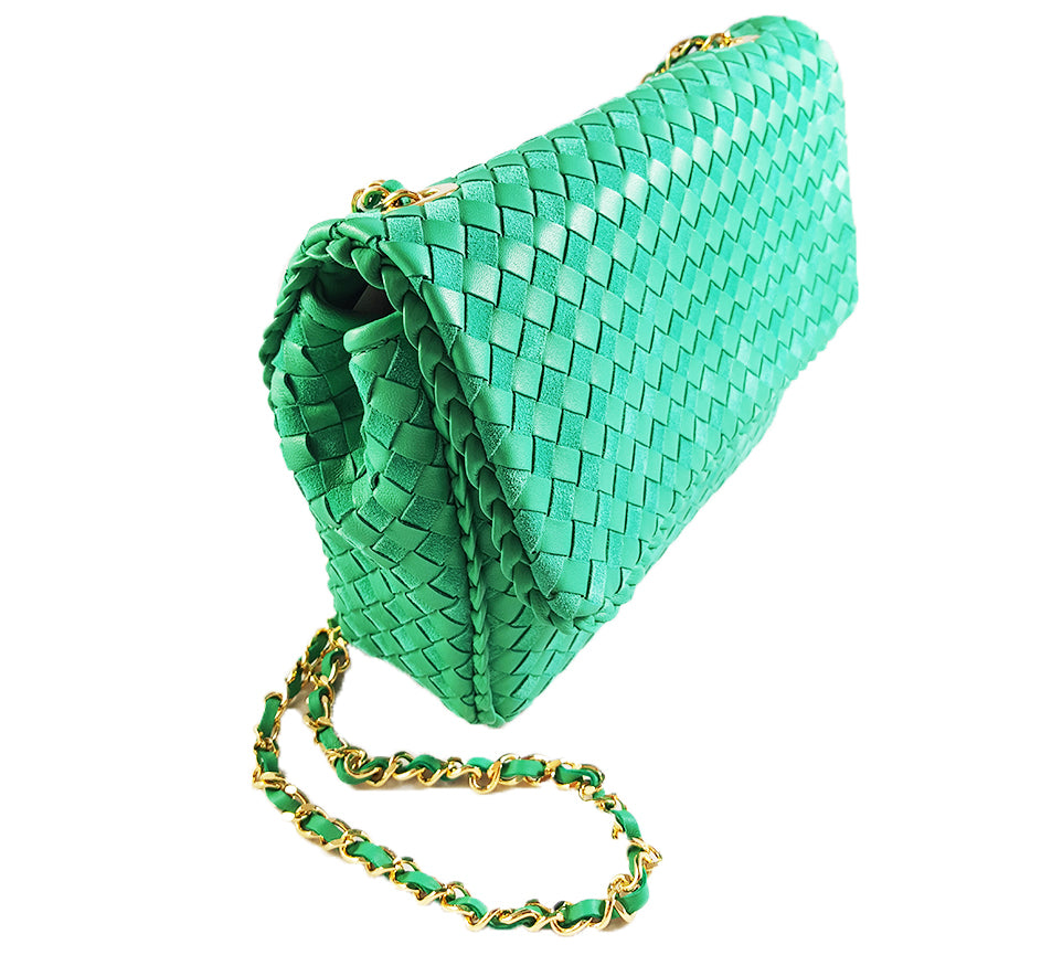 Small Woven Leather Half Flap Purse (4 colors available)