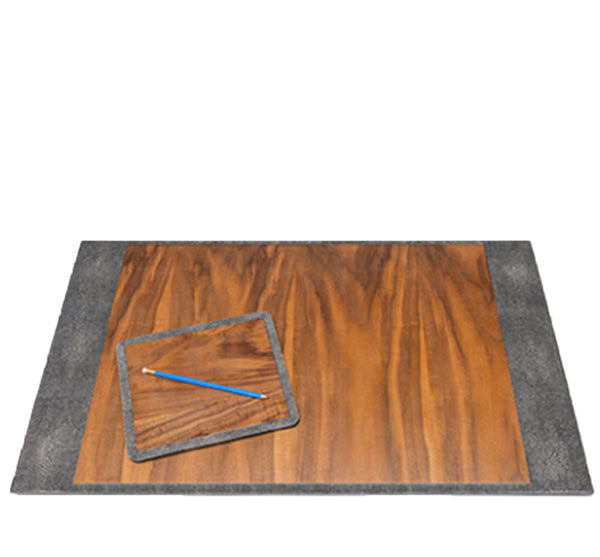 Grey Shagreen & Wood Desk Blotter & Mouse Pad