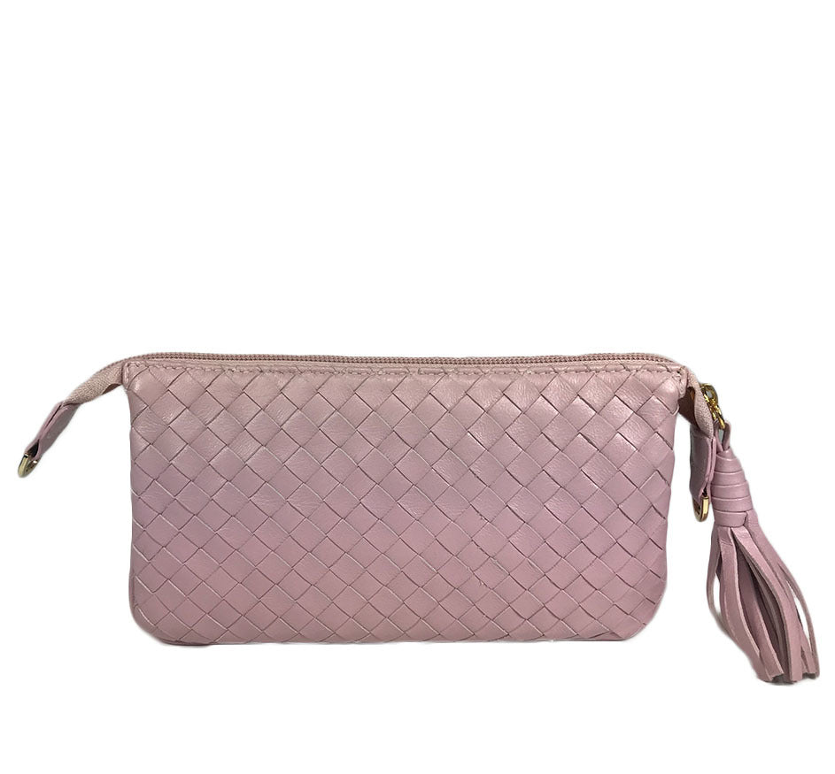 Three Part Pink Woven Leather Purse