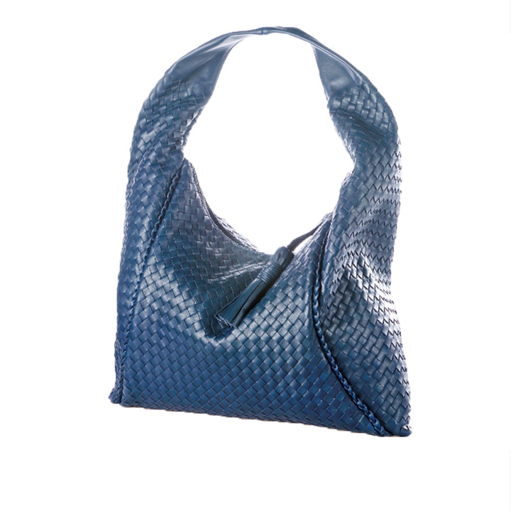 Royal Blue Woven Leather Hobo Bag