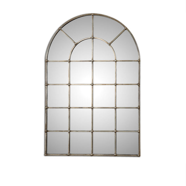 Arch Window Pane Mirror In Oxidized Silver 30x44