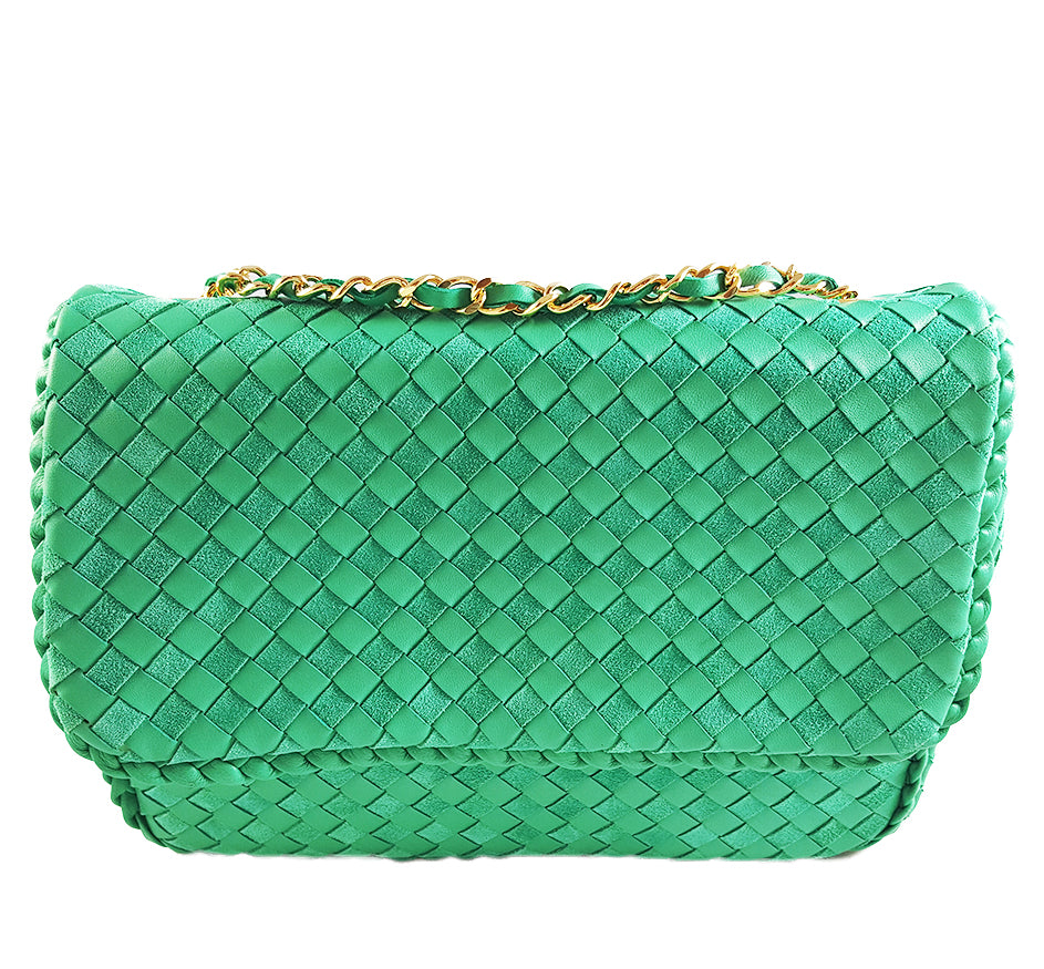 Small Woven Leather Half Flap Purse (4 colors available)