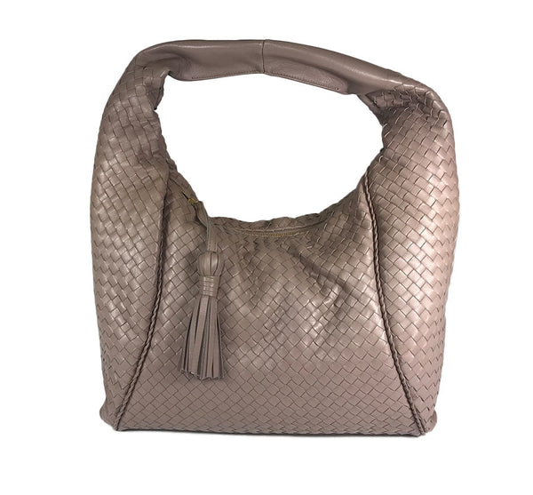 Taupe Woven Leather Hobo