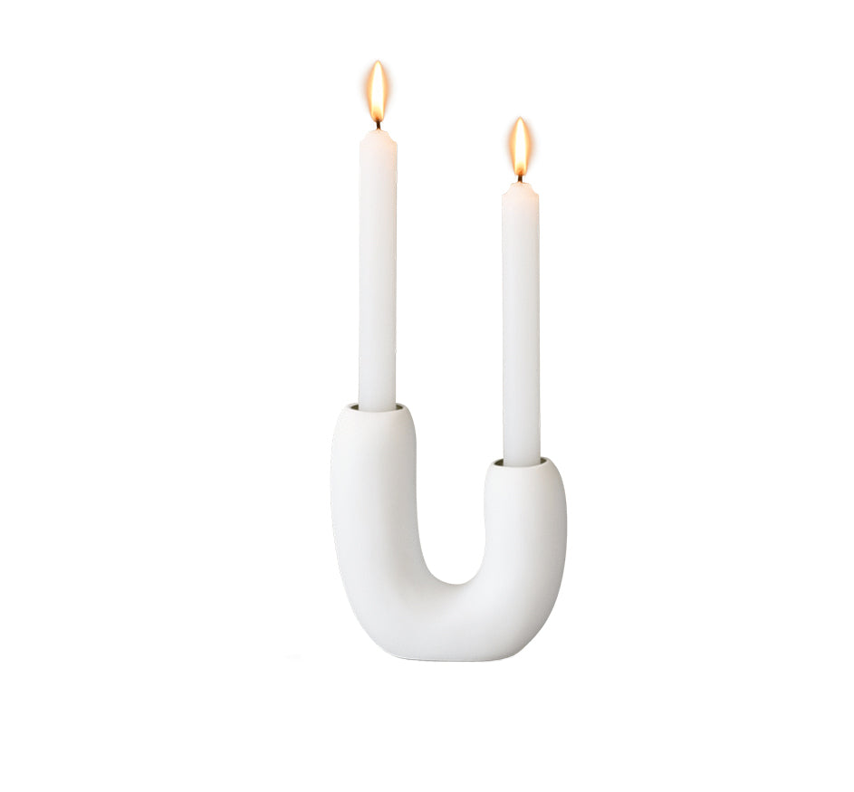 Resin Candle Holder - U In White