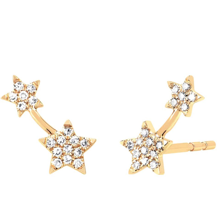 Diamond Double Star Stud Earrings