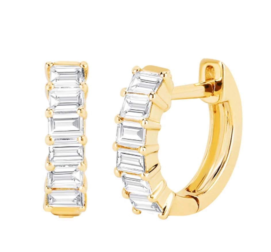 Prong Set Diamond Baguette Huggie Earring