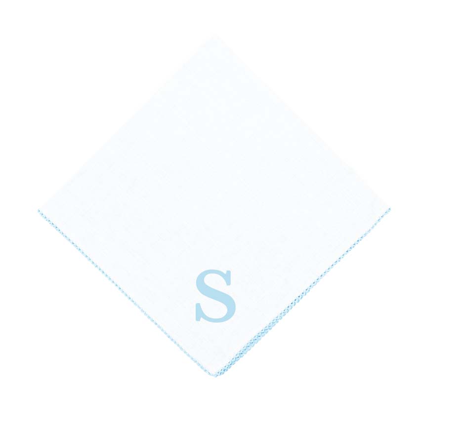 White Pico Edge Napkin Monogramed in Tropical Blue