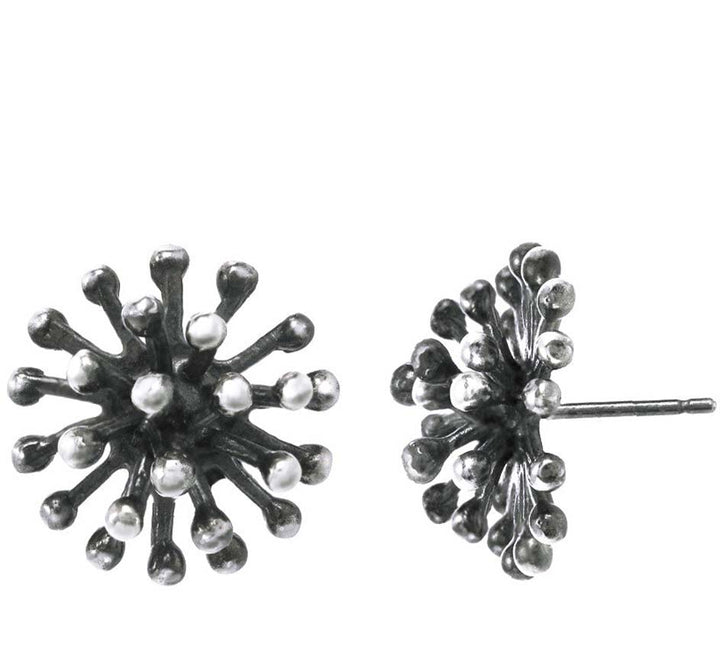 LARGE DANDELION STUDS IN OXIDIZED SILVER