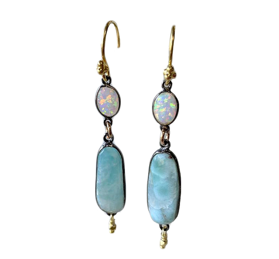 Larimar and Opal Earrings