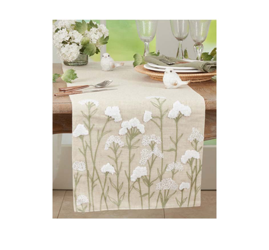 Embroidered White Flowers Runner