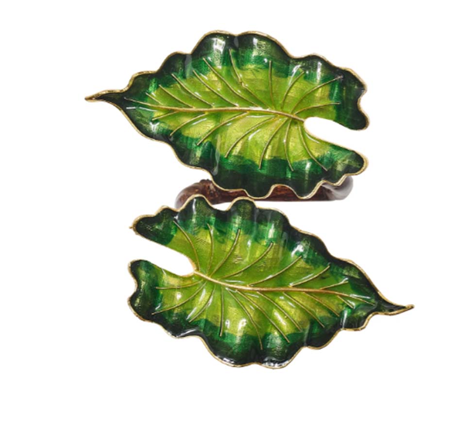 Fern Napkin Ring in Green & Gold (Set of 4)