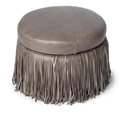 Round Fringed Leather Ottoman