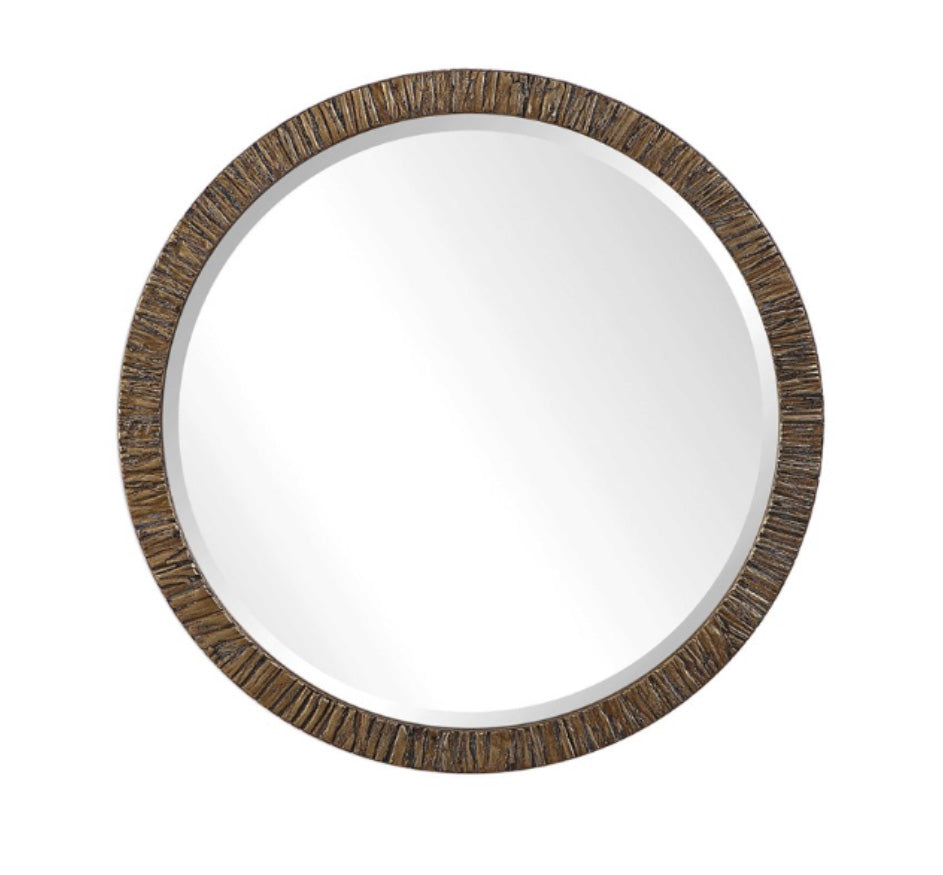 Wayde Gold Bark Round Mirror