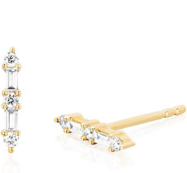 Prong Set Diamond Baguette Bar Stud Earring (Available in 3 Colors)