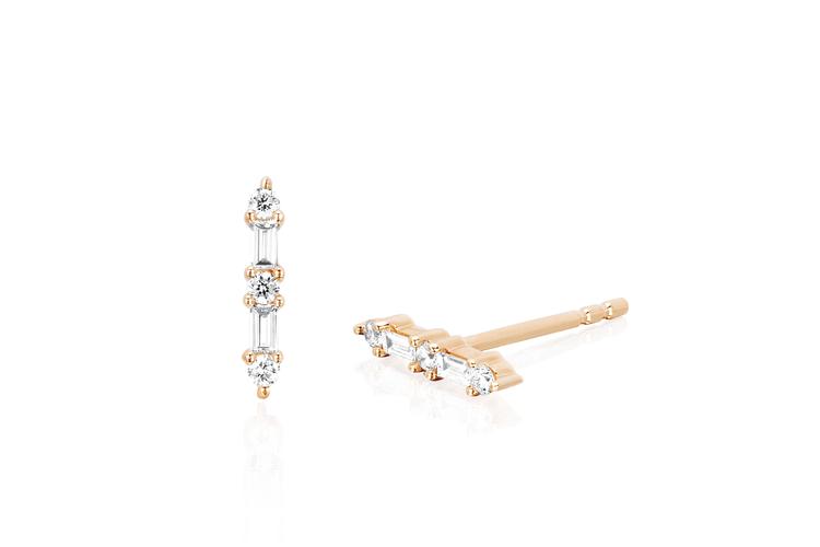 Prong Set Diamond Baguette Bar Stud Earring (Available in 3 Colors)