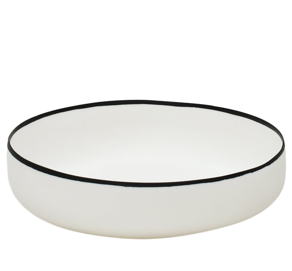 Resin Serving Bowl 12" In White With Black Rim
