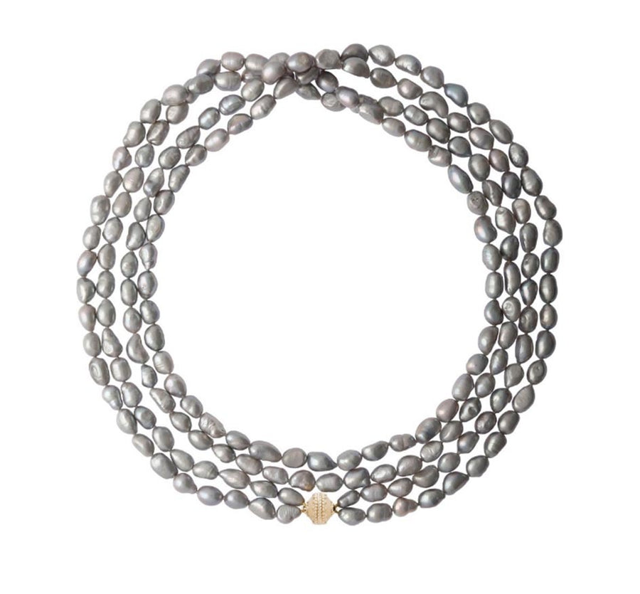 Opera Irregular Double Strand Gray Pearl Necklace