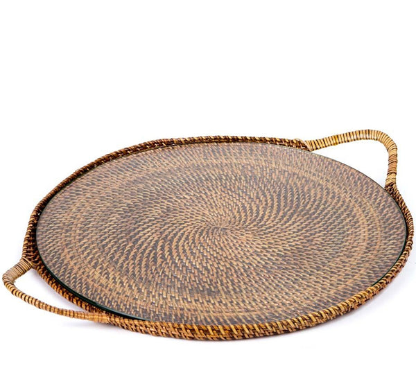 Woven Handled Round Serving Tray