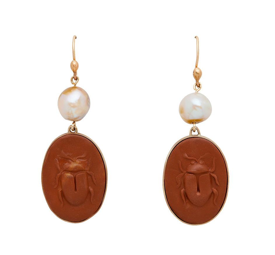 Scarab Pearl Earrings - DISC