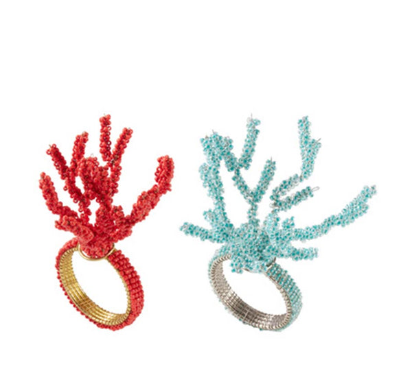 Beaded Coral Napkin Rings (Available in 2 Colors and Sold as a Set of 4)