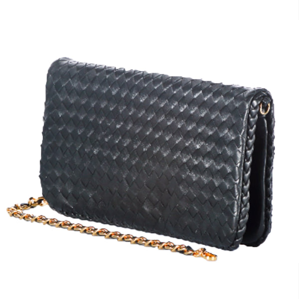 Black Woven Leather Envelope Handbag (5 Colors)