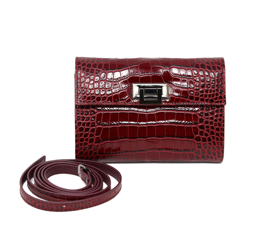 Burgundy Crocodile Embossed Petite Purse