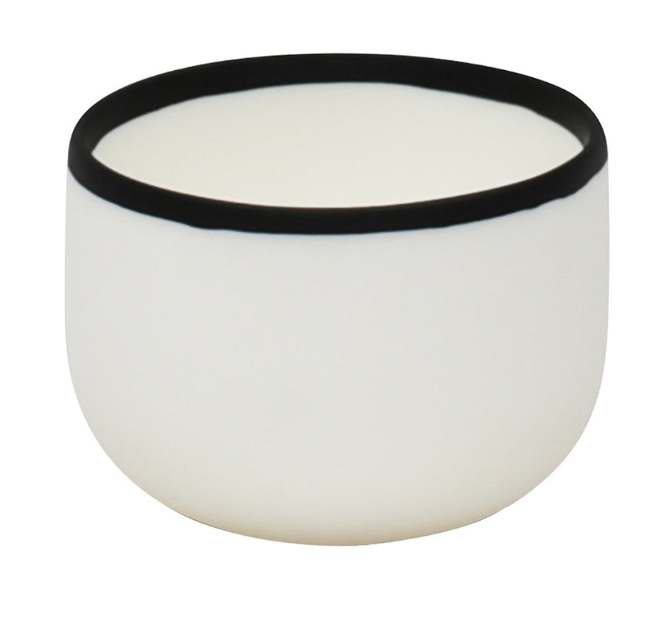 Resin Dessert Bowl In White With Black Rim
