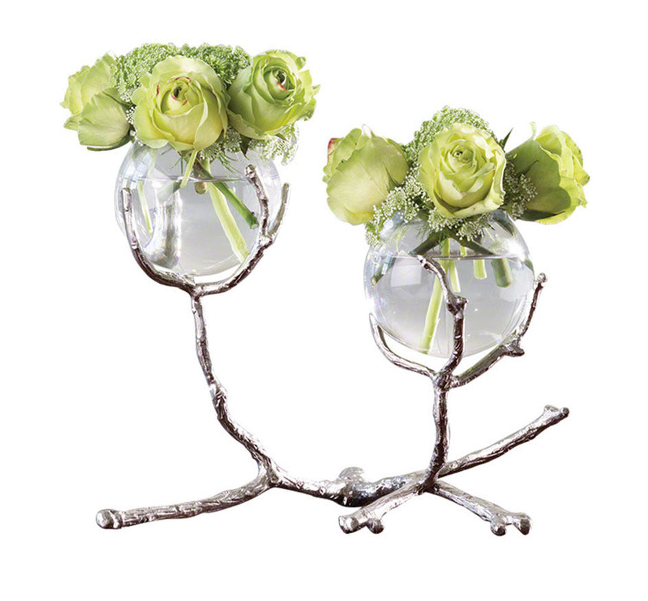 Glass And Brass Double Twig Vase