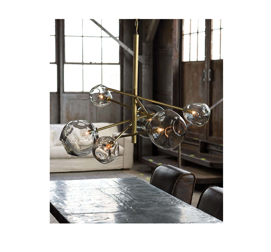 Molten Chandelier in Brass - Smoke Glass