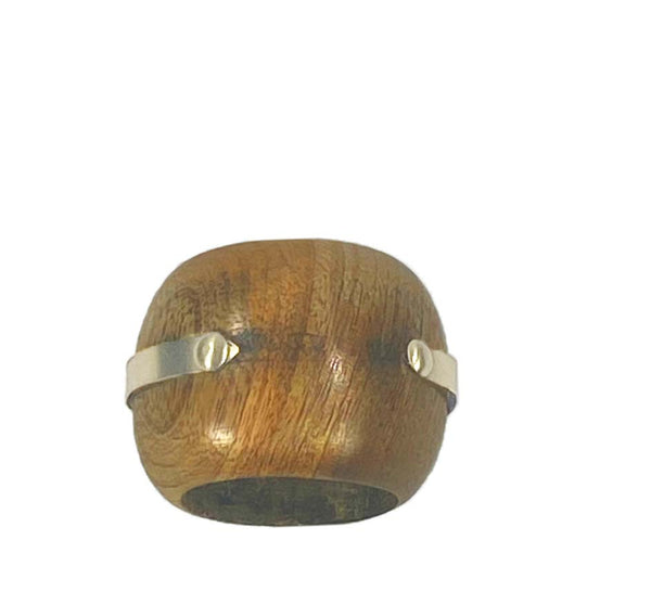 Wood Napkin Ring with Gold Strap (Set of 4)