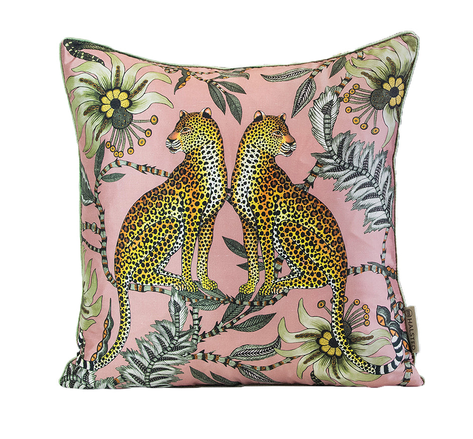 Lovebird Leopards Cotton Pillow 20x20"