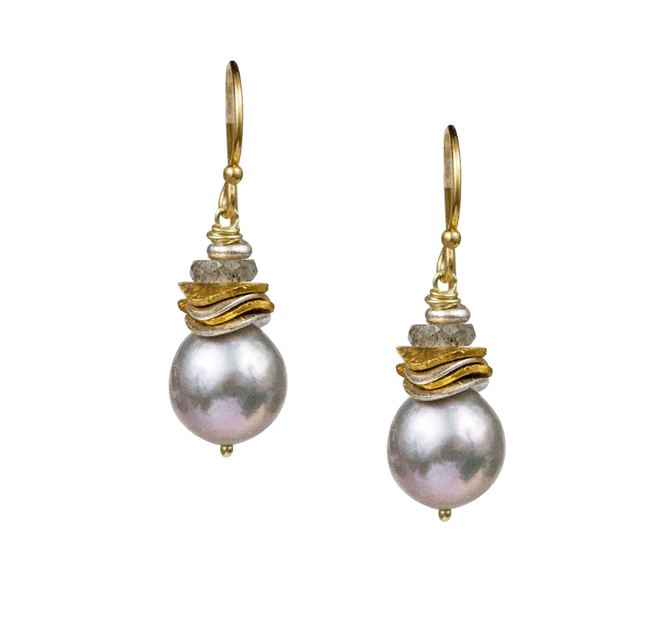 Small Rio Earrings with Grey Pearls