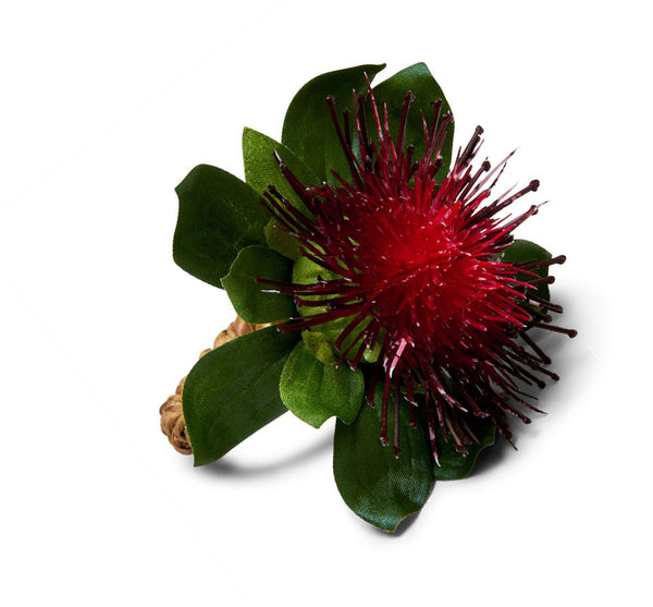 Pincushion Protea Napkin Ring in Red (Set of 4)