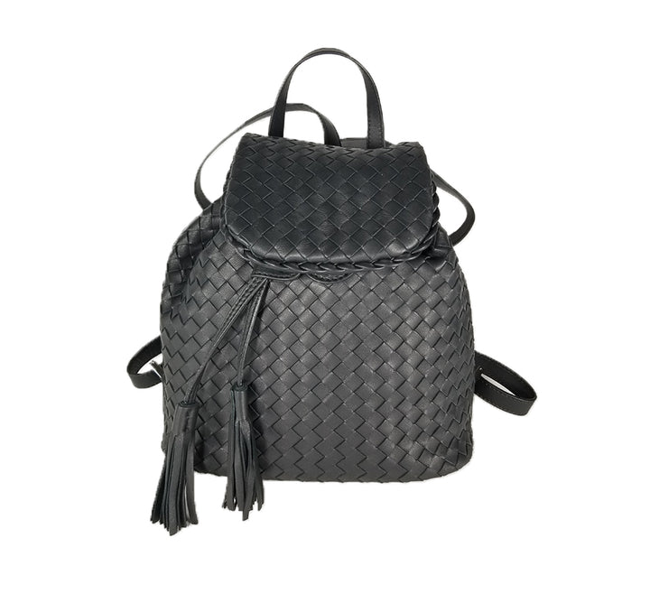 Backpack in Woven Leather Black In Two Sizes