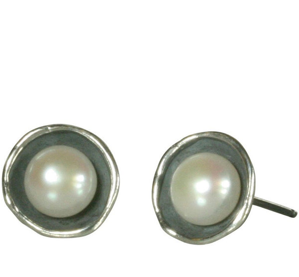 Pearl Oxidized Silver Post Earring