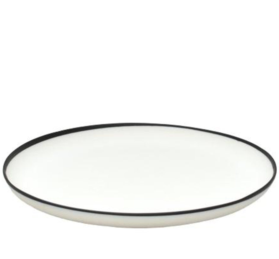 Resin Serving Tray 14" In White With Black Rim